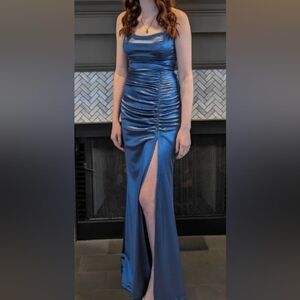 Formal Satin Mermaid Dress - Slate Blue